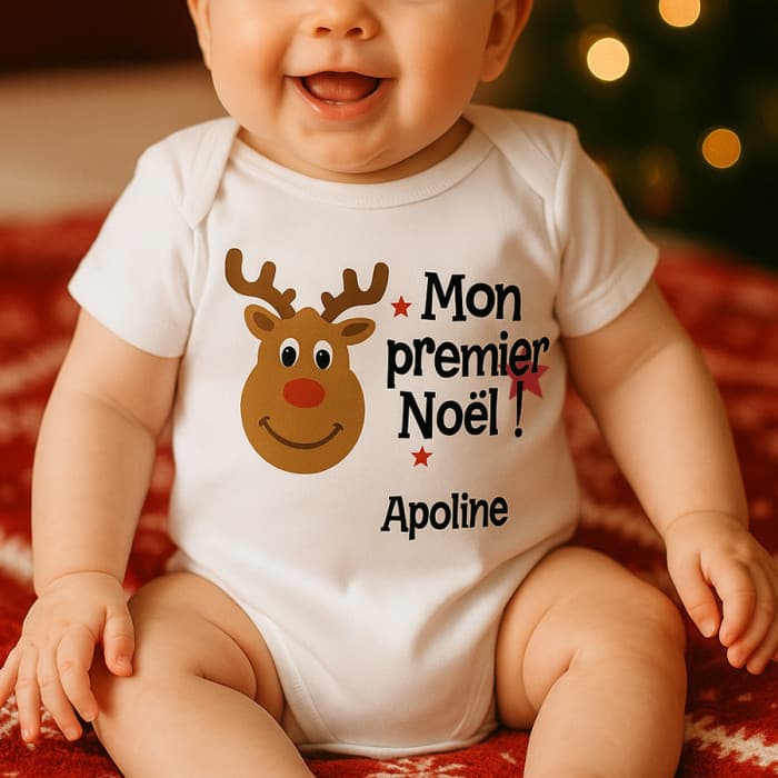 Body bébé ou tee-shirt Noël personnalisable modèle renne