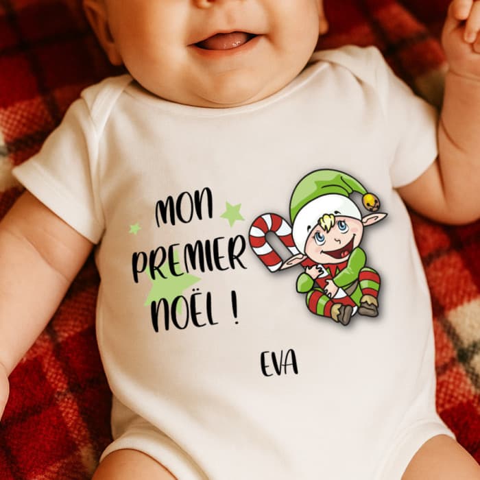 Body bébé ou tee-shirt Noël personnalisable modèle lutin