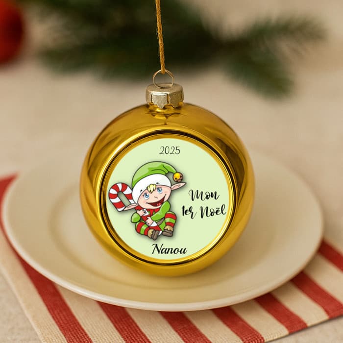 Boule sapin de Noël personnalisable modèle lutin