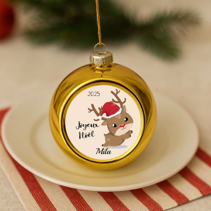 Boule sapin de Noël personnalisable modèle renne