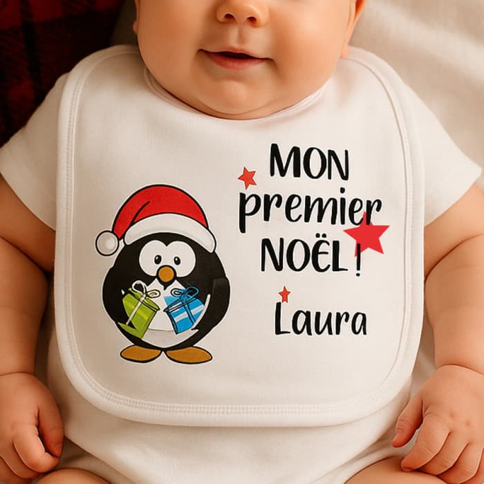 Bavoir Noël personnalisable modèle pingouin