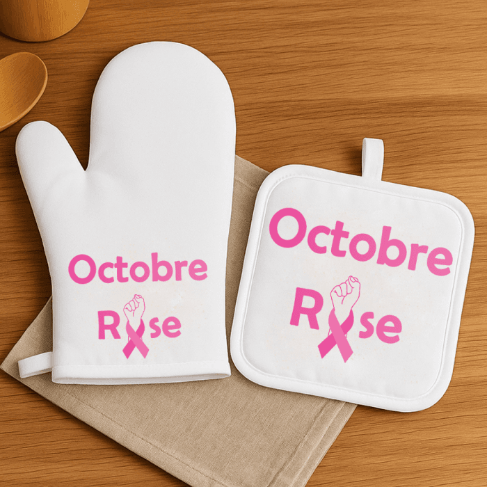 Duo gant de cuisine et manique Octobre Rose