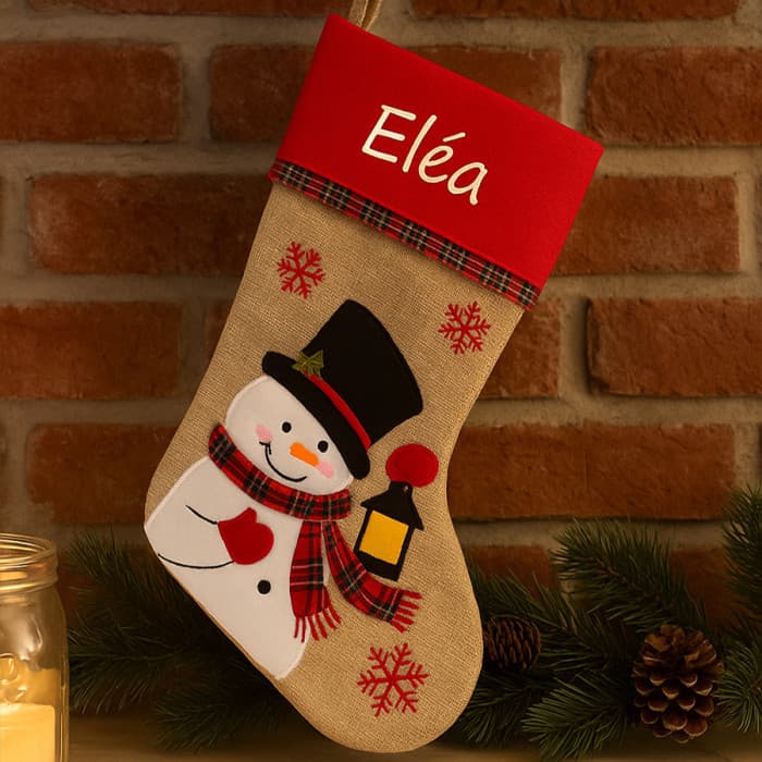 Chaussette/botte de Noël brodée bonhomme de neige