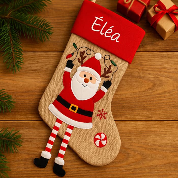 Chaussette/botte de Noël brodée Père-Noël avec jambes