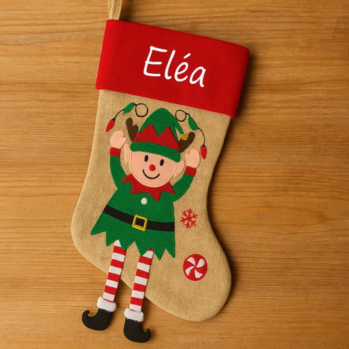 Chaussette/botte de Noël brodée lutin avec jambes