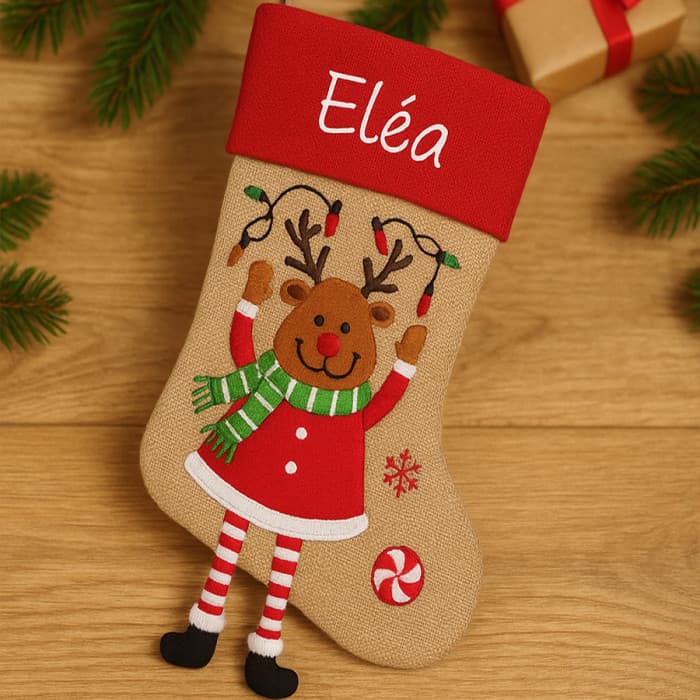 Chaussette/botte de Noël brodée renne avec jambes