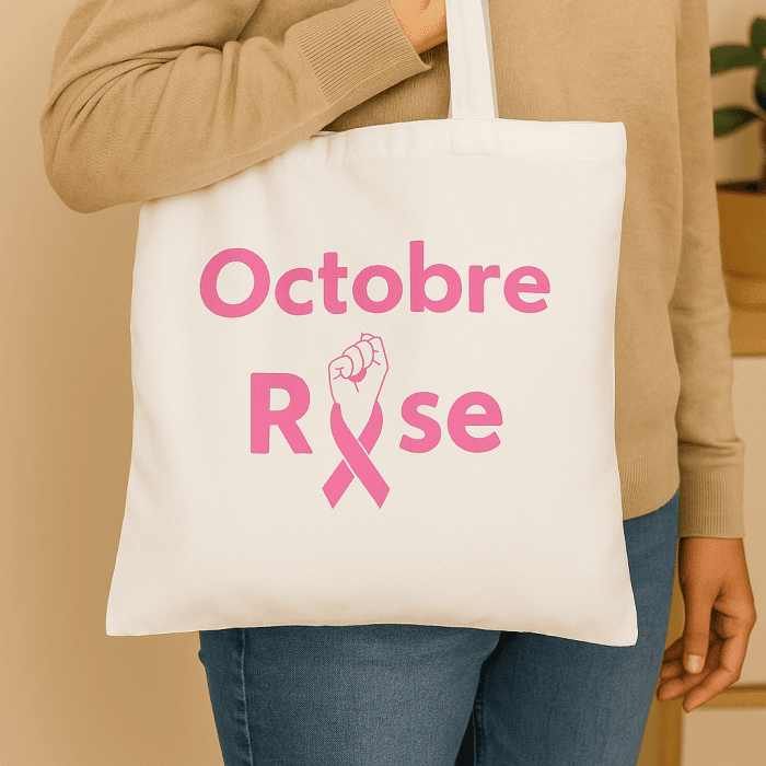 Tote bag personnalisé Octobre rose modèle poing
