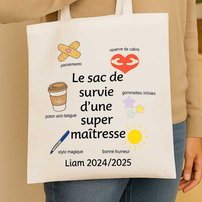 Tote Bag « Sac de survie d’une super maîtresse »