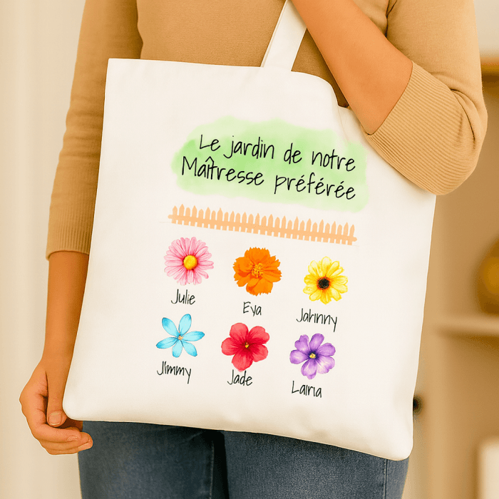 Tote Bag “Le jardin de...” personnalisable avec prénoms & fleurs