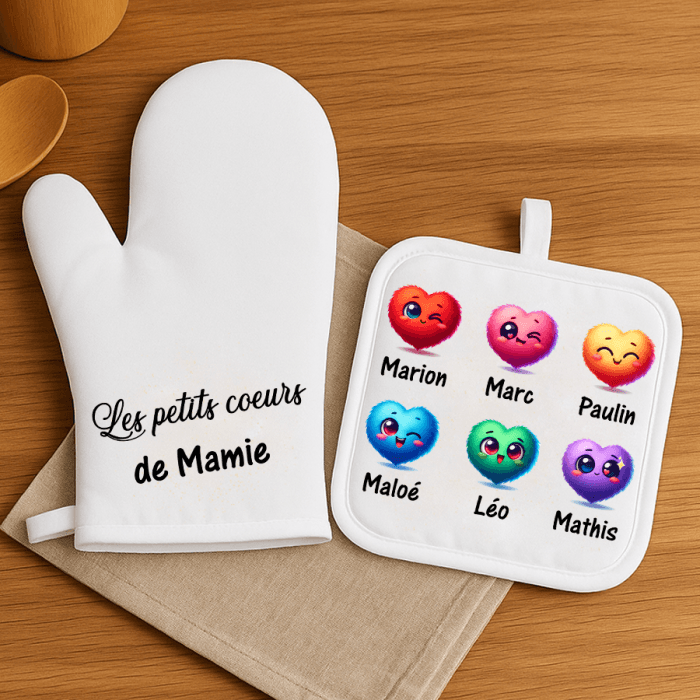 Duo manique et gant personnalisable avec coeurs et prénoms