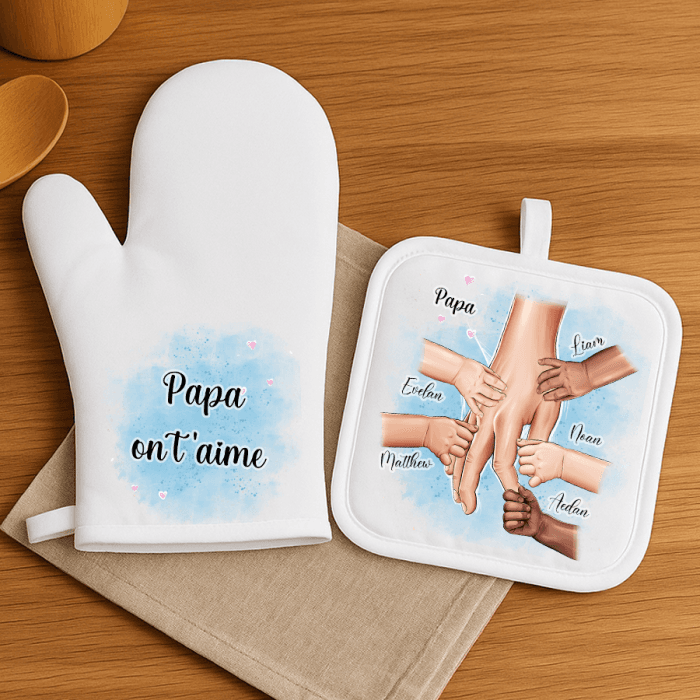 Duo Manique et Gant Personnalisés – Papa ou Papy – Empreintes et Prénoms