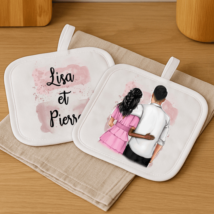 Lot de 2 maniques de cuisine personnalisables amoureux