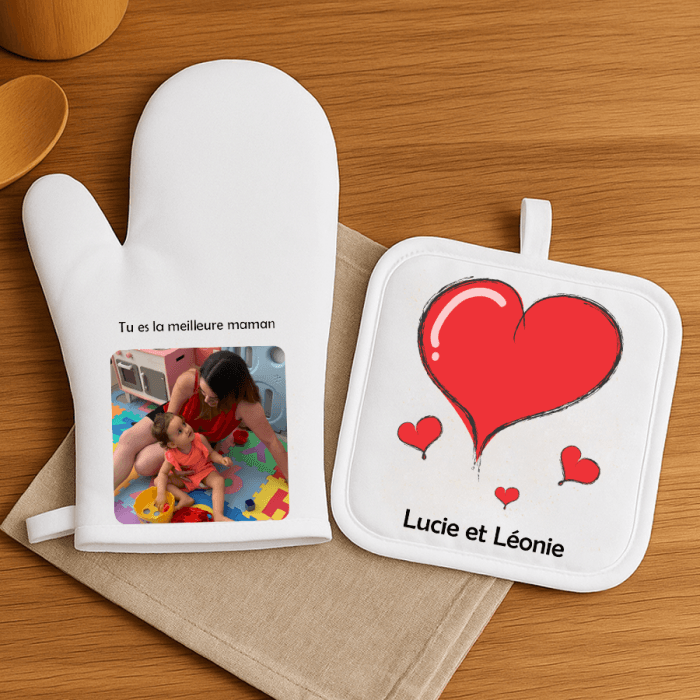 Duo Manique et Gant de Cuisine Personnalisés – Avec Photo et Message