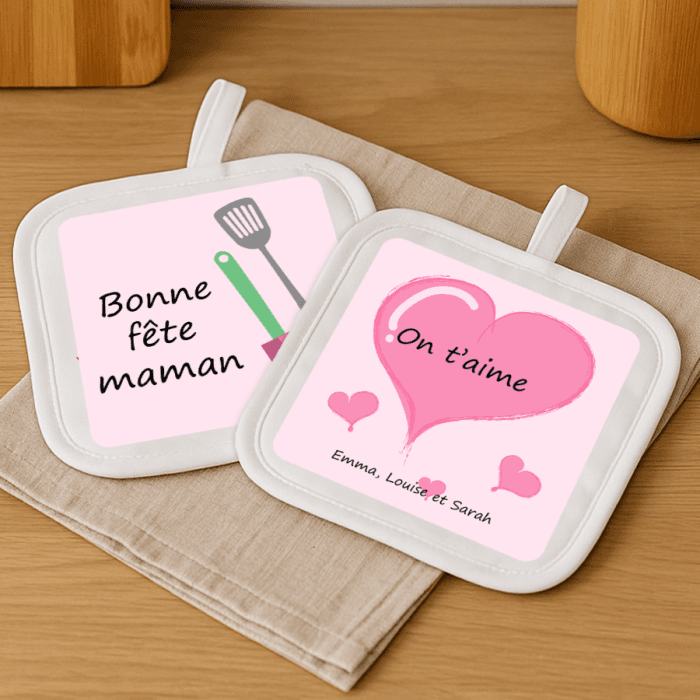 Lot de 2 Maniques de Cuisine Personnalisées – Spécial Fête des Mères