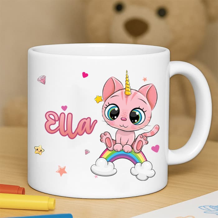 Tasse enfant résistante personnalisée chaton rose