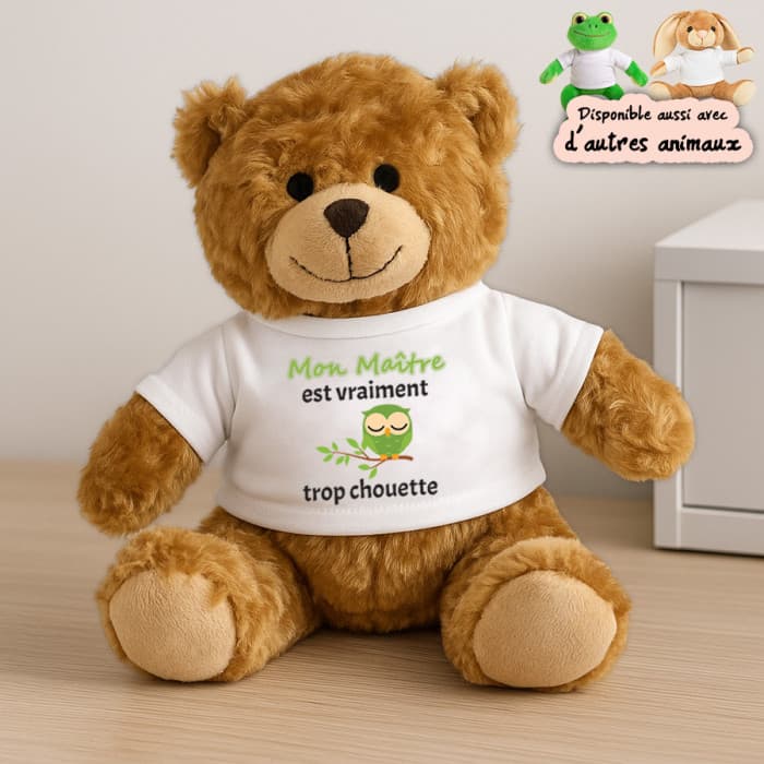 Peluche personnalisée “... est vraiment trop chouette” – ourson, grenouille ou lapin