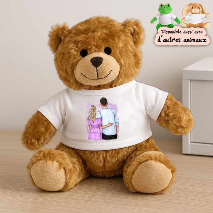 Peluche personnalisée couple (clip art) – ourson, grenouille ou lapin