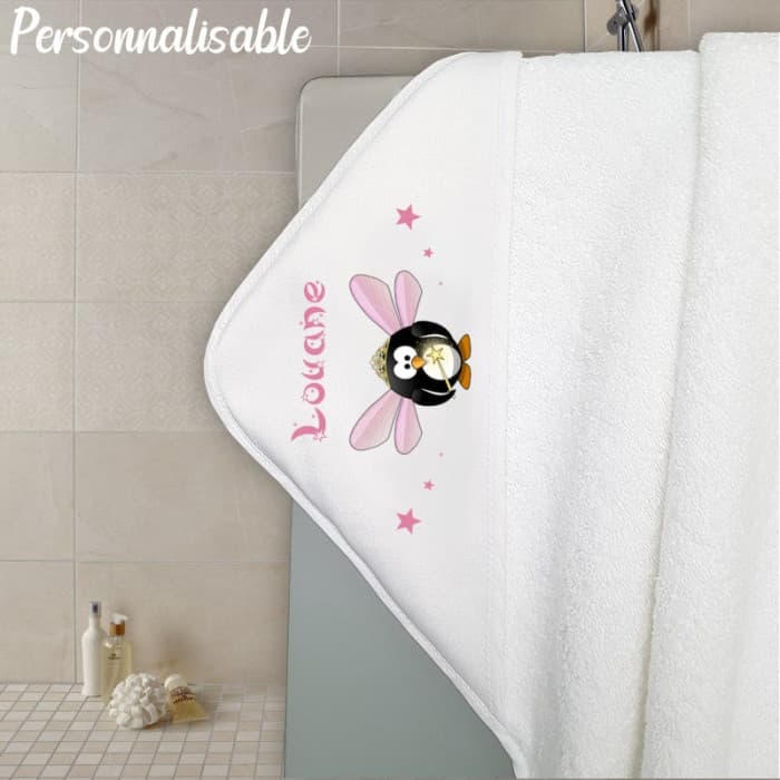 Cape de bain en éponge personnalisable modèle pingouin fée