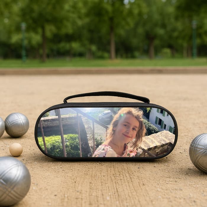 Sacoche personnalisée photo et message pour 3 boules de pétanque