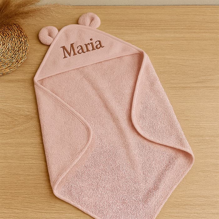 Sortie de bain bébé rose personnalisée 80x80 cm – Coton brodé prénom