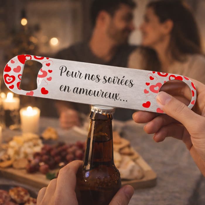 Décapsuleur en inox personnalisable pour les amoureux