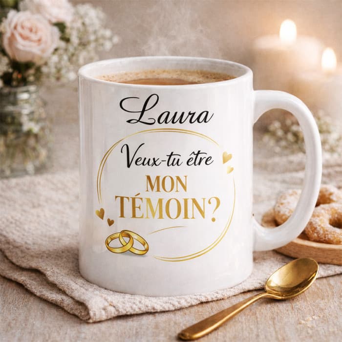 Mug personnalisé demande témoin mariage personnalisable - Modèle or