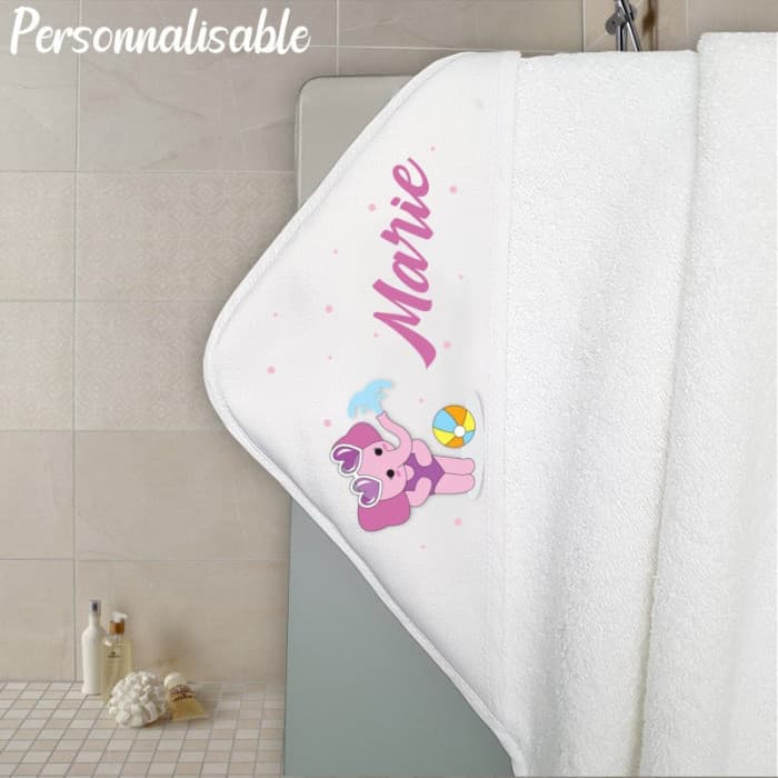 Cape de bain en éponge personnalisable modèle éléphant rose