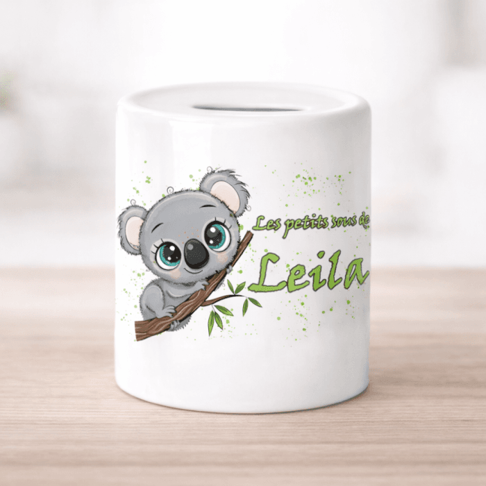 Tirelire koala personnalisée en céramique – Prénom au choix