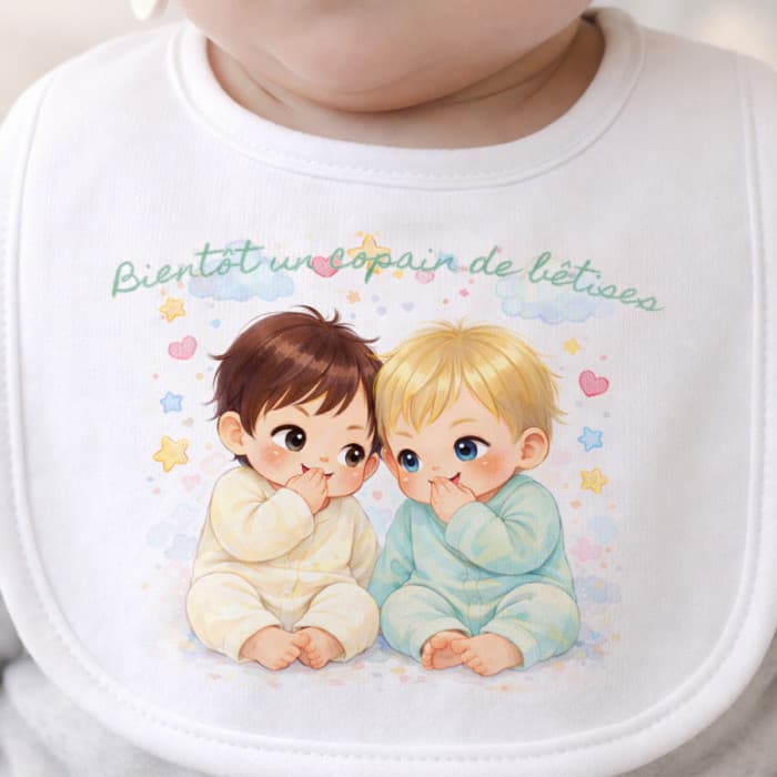 Bavoir bébé "Bientôt un copain de bêtises" – Annonce grossesse