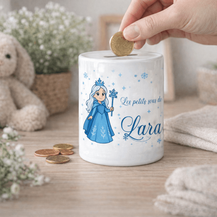 Tirelire Reine des Neiges personnalisée en céramique – Prénom