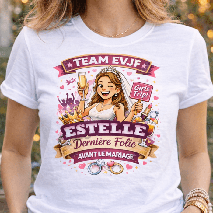 Tee-shirt blanc Team EVJF – Dernière folie avant le mariage