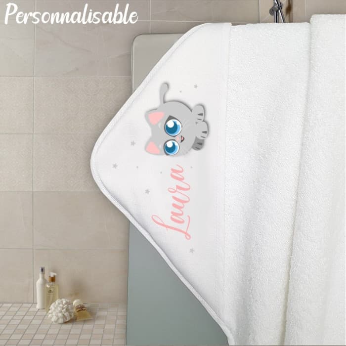 Cape de bain en éponge personnalisable modèle chat
