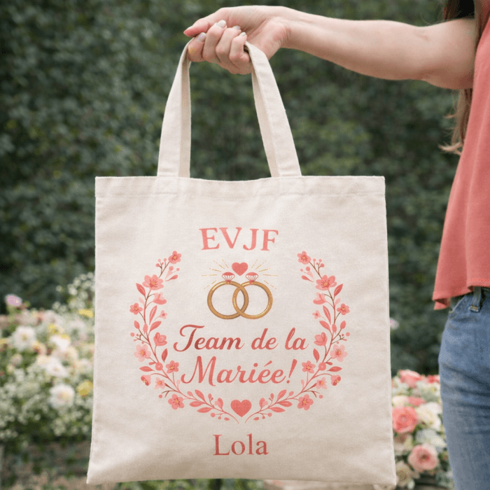 Tote bag EVJF “Team de la mariée” – modèle fleurs