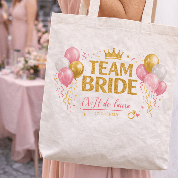 Tote bag Team Bride personnalisé – EVJF avec prénom et date