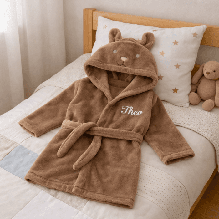 Peignoir brodé avec prénom marron
