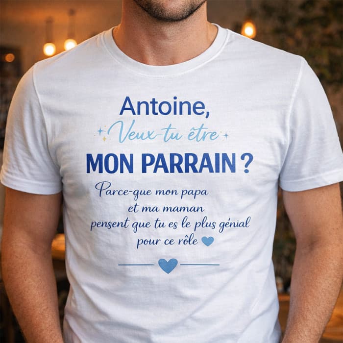 Tee-shirt demande parrain personnalisable – Veux-tu être mon parrain ?
