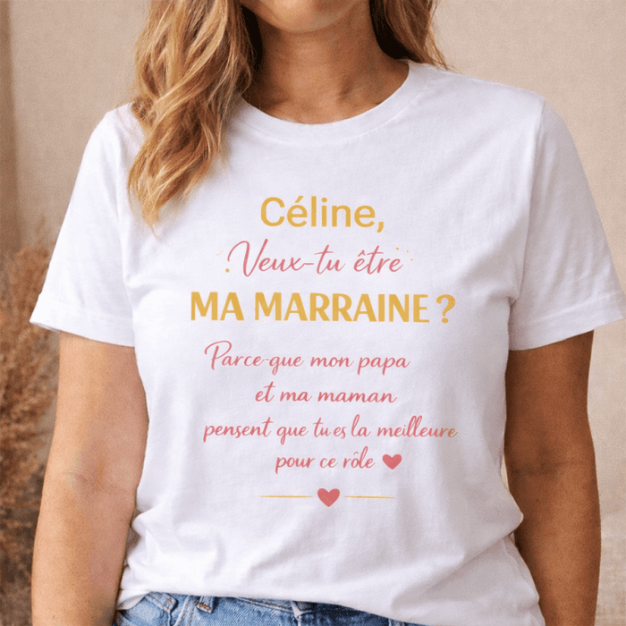 Tee-shirt demande marraine personnalisable – Veux-tu être ma marraine ?