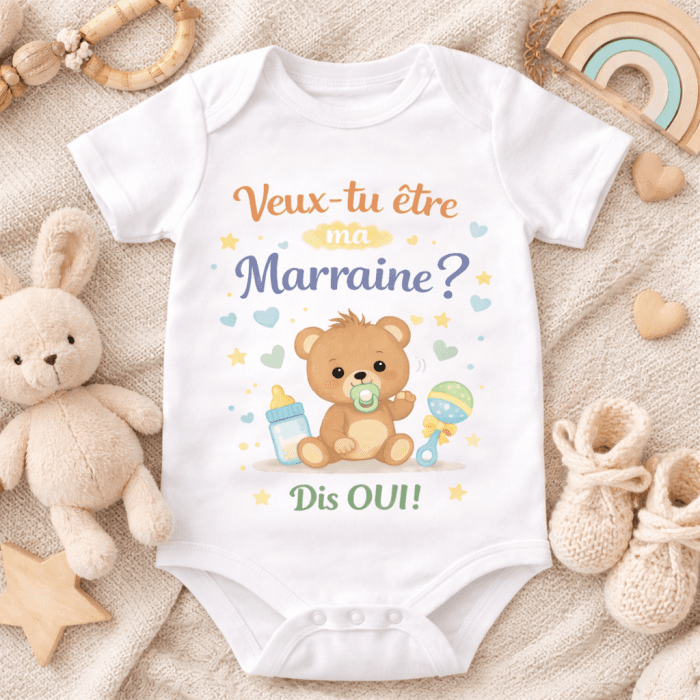Body bébé ou tee-shirt “Veux-tu être ma Marraine ?” – Demande marraine