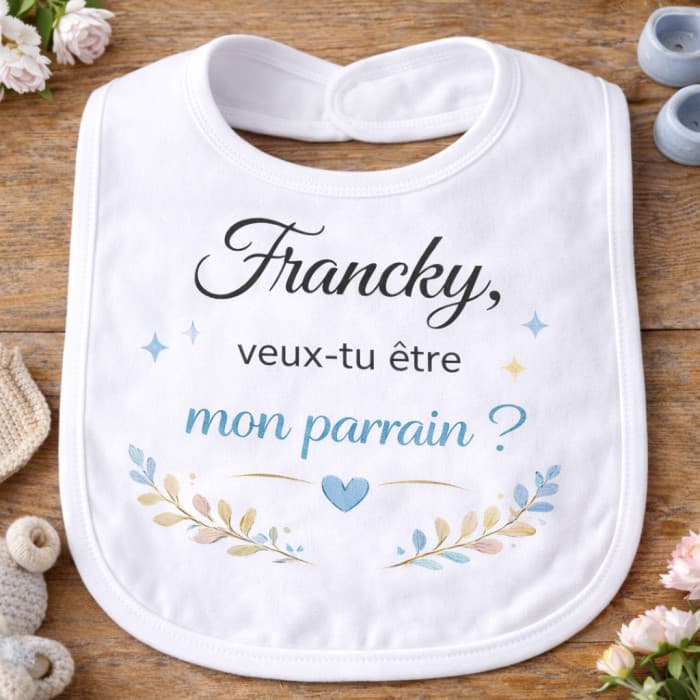 Bavoir personnalisable “Veux-tu être mon parrain ?” - Avec prénom