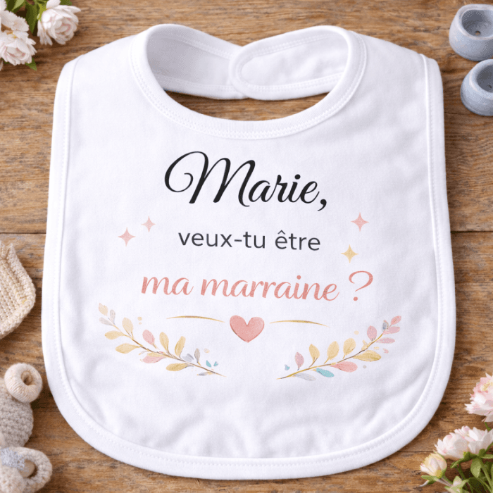 Bavoir personnalisé “Veux-tu être ma marraine ?” – Avec prénom