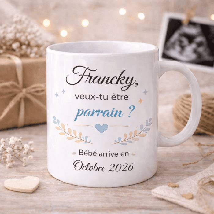 Mug personnalisé “Veux-tu être parrain ?” – Avec prénom
