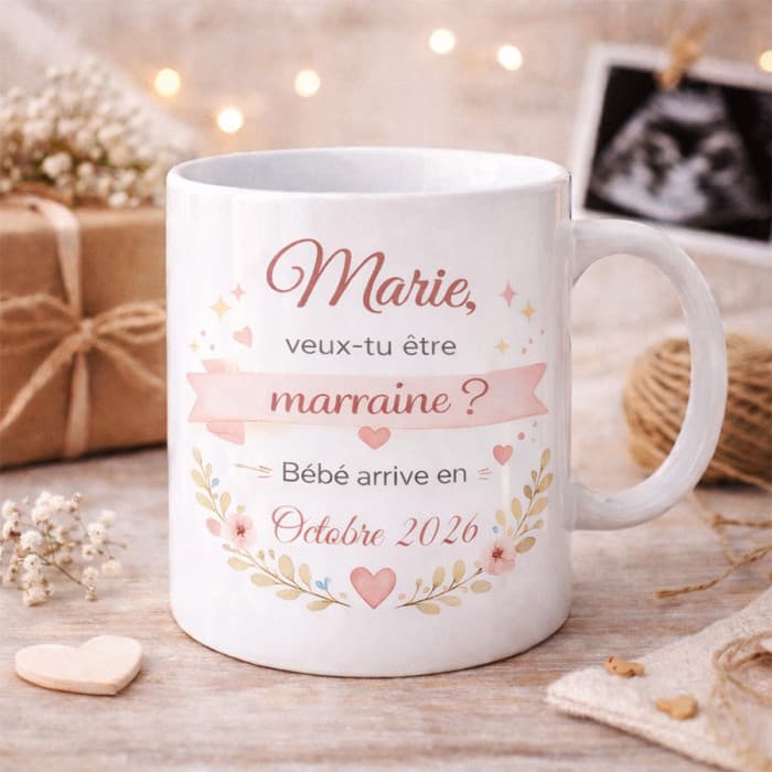 Mug personnalisé “Veux-tu être marraine ?” – Avec prénom