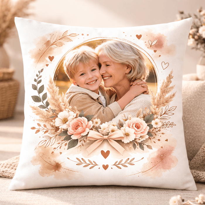 Coussin personnalisé avec photo – Modèle Fleurs