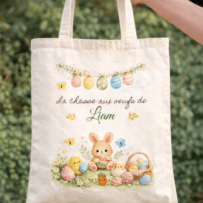Tote bag Pâques personnalisé – Modèle Œufs