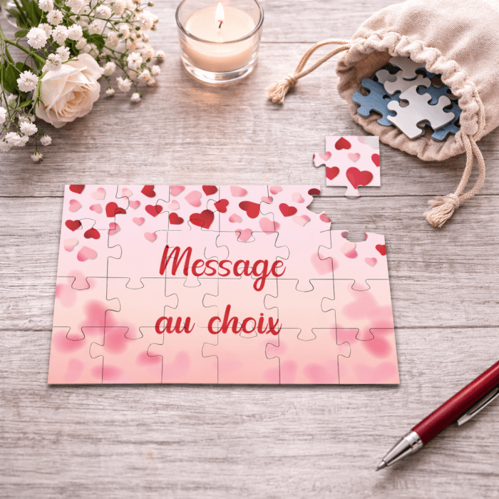 Puzzle personnalisable avec votre message - Modèle coeurs