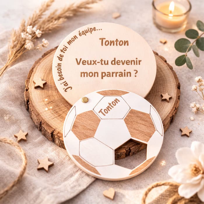 Plaque en bois personnalisée ballon de football - Demande parrain