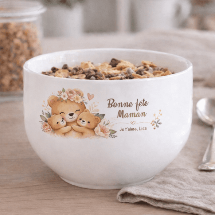 Bol en céramique personnalisé Ourson - Maman, Mamie, etc