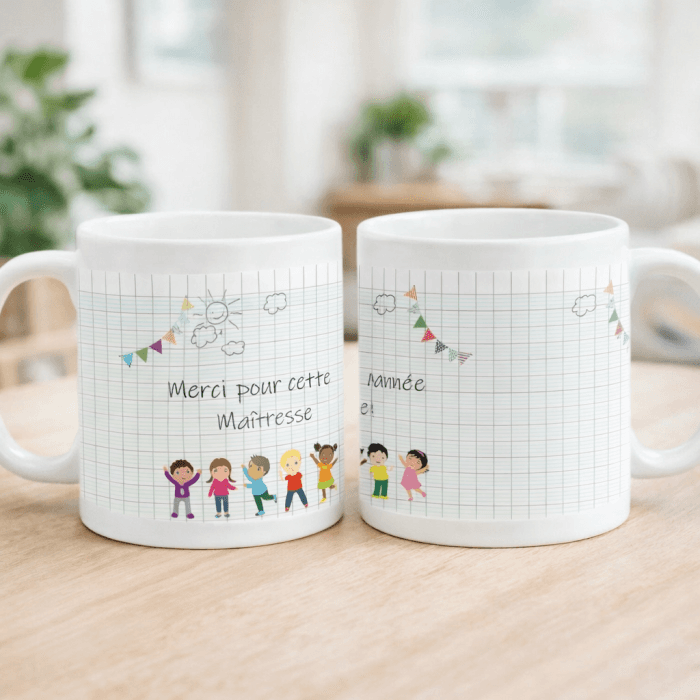 Mug personnalisable modèle cahier d'école pour maîtresse ou maître