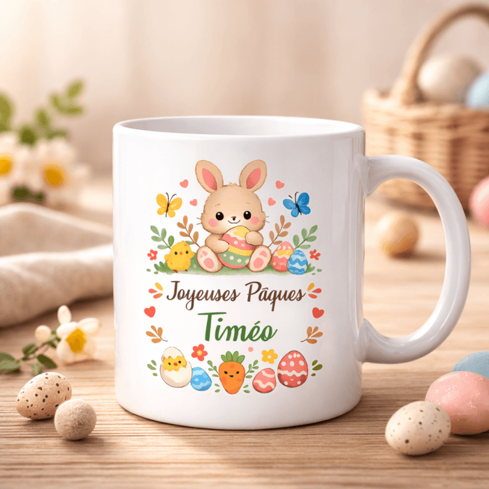 Mug personnalisé Pâques avec prénom et message – Cadeau original Pâques