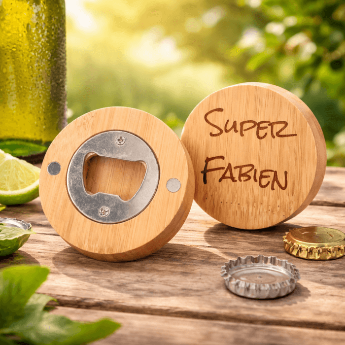 Décapsuleur bois magnétique personnalisé – Cadeau original avec message